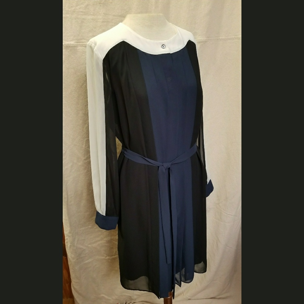 BLUE BLACK WHITE COLOR BLOCK DRESS  LARGE PETITE
